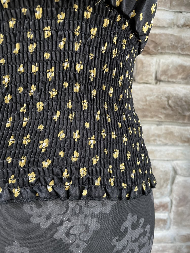 Blue Leopard Black and Yellow Satin Smocked Tank
