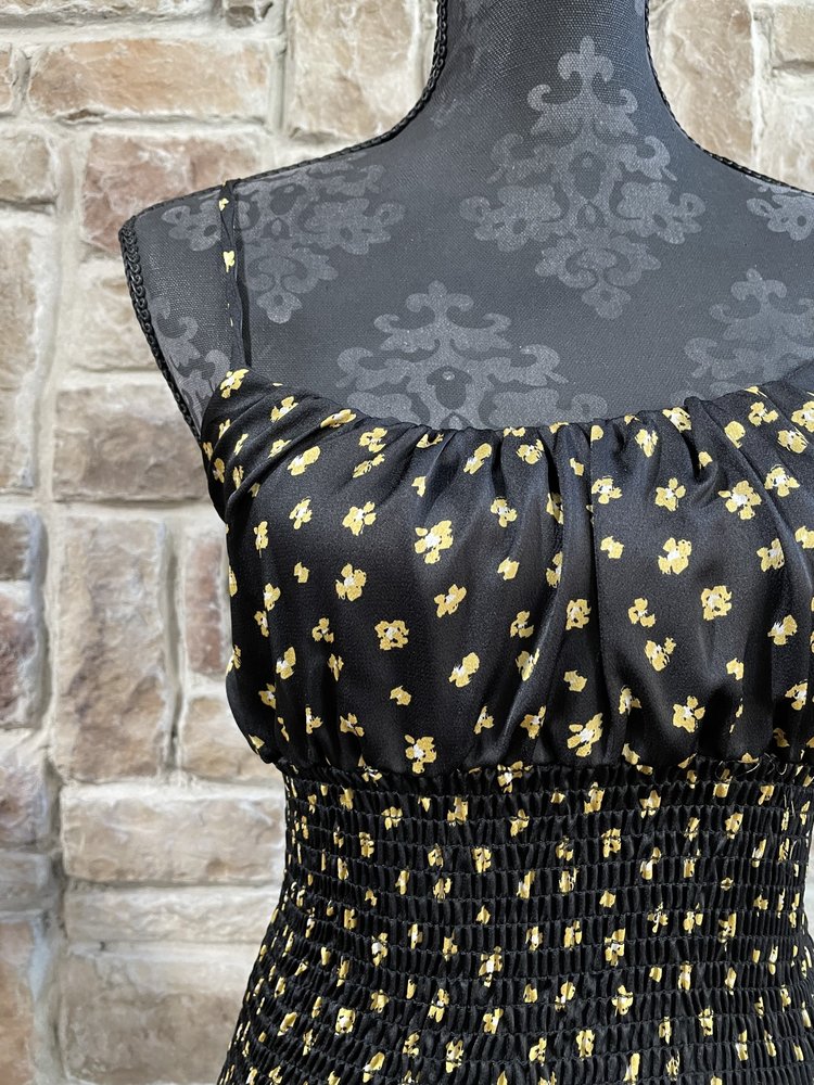 Blue Leopard Black and Yellow Satin Smocked Tank