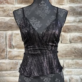 Black and Silver Metallic Peplum Top