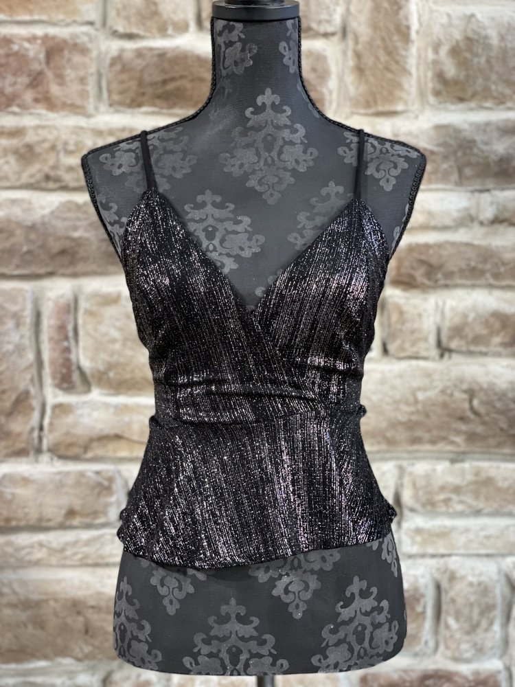 Black and Silver Metallic Peplum Top