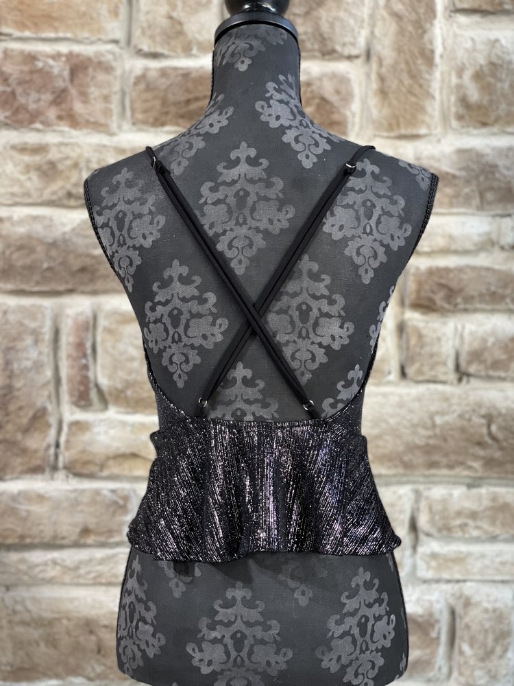 Black and Silver Metallic Peplum Top