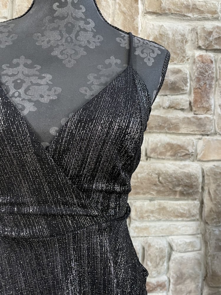 Black and Silver Metallic Peplum Top