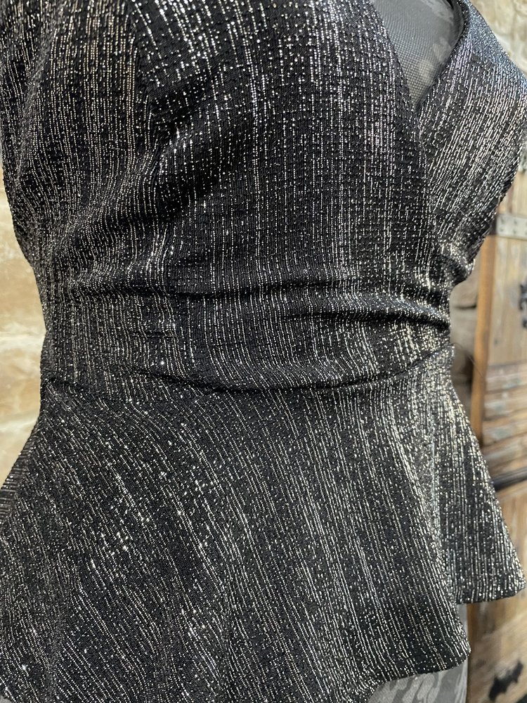 Black and Silver Metallic Peplum Top
