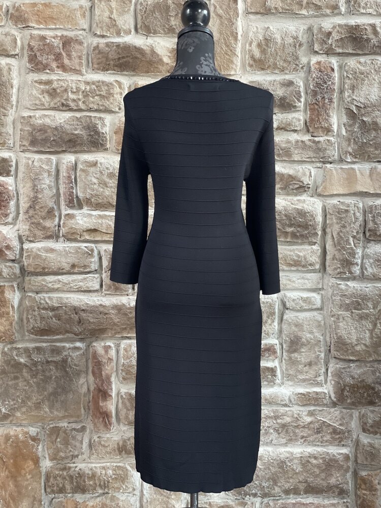 Mixt By Heidi Weisel Black Beaded Trim Square Neck Knit Bodycon Dress, Size XL