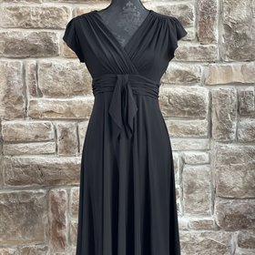 Evan Picone Black Stretch Flutter Sleeve Flounce Dress, Size 6