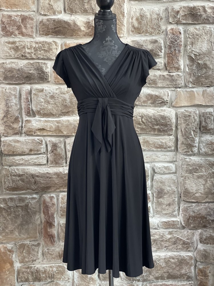 Evan Picone Black Stretch Flutter Sleeve Flounce Dress, Size 6