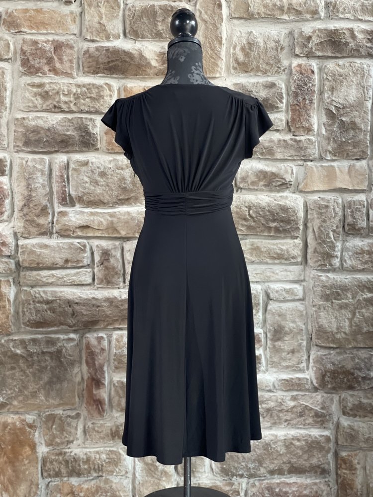 Evan Picone Black Stretch Flutter Sleeve Flounce Dress, Size 6