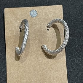 Silver Twine Design Hoop Earrings