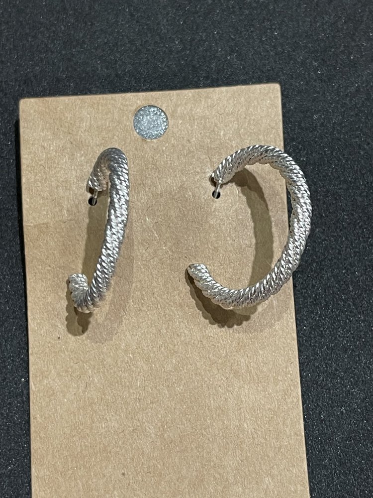 Silver Twine Design Hoop Earrings