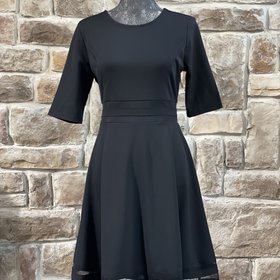 NY Collection Black Mesh Bottom 3/4 Sleeve Dress, Size PS