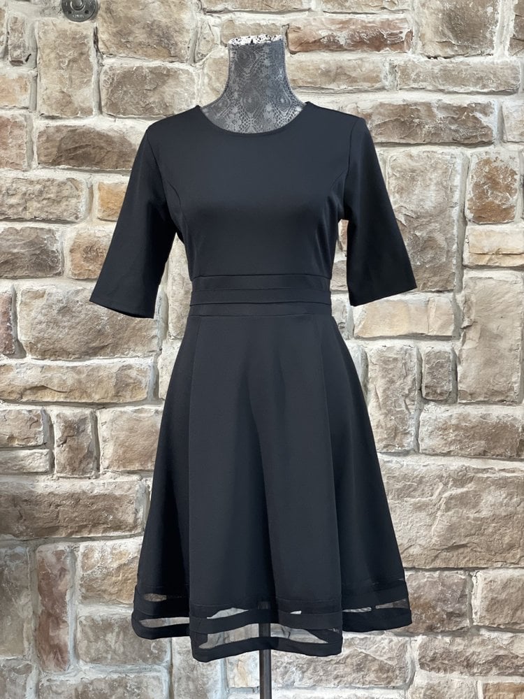 NY Collection Black Mesh Bottom 3/4 Sleeve Dress, Size PS