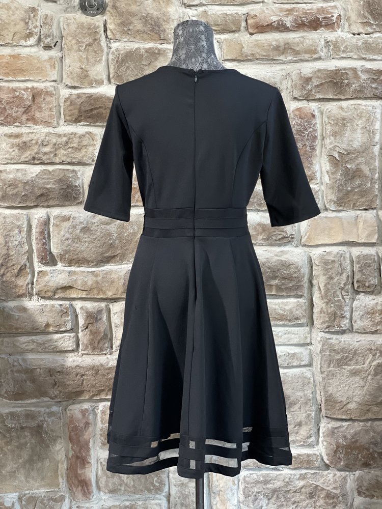 NY Collection Black Mesh Bottom 3/4 Sleeve Dress, Size PS