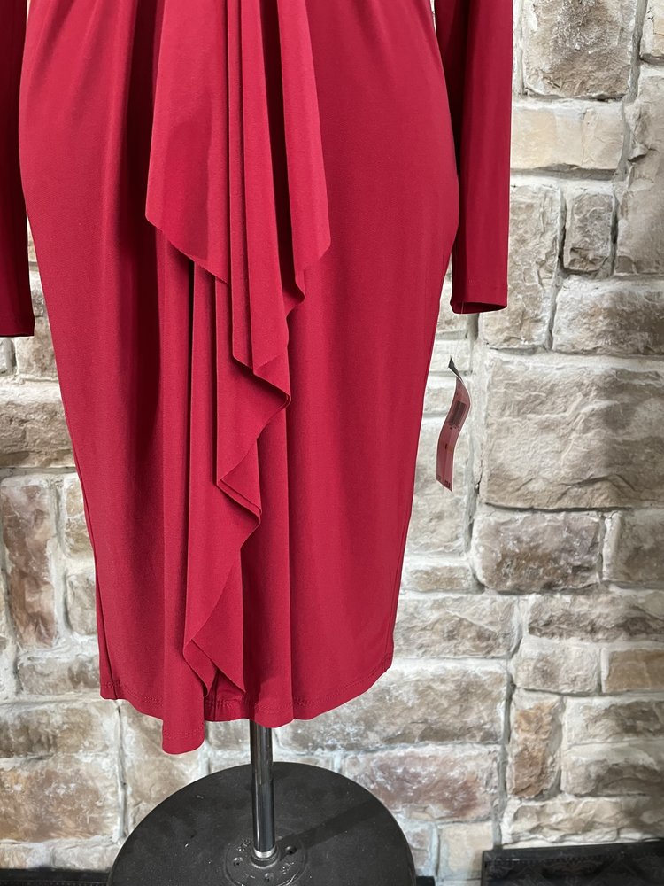 Jones New York Red Jersey Knit Front Ruched Silver Cirlce Dress, Size 4