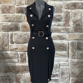 ReVamped Black Gold Button Blazer Dress, Size XS