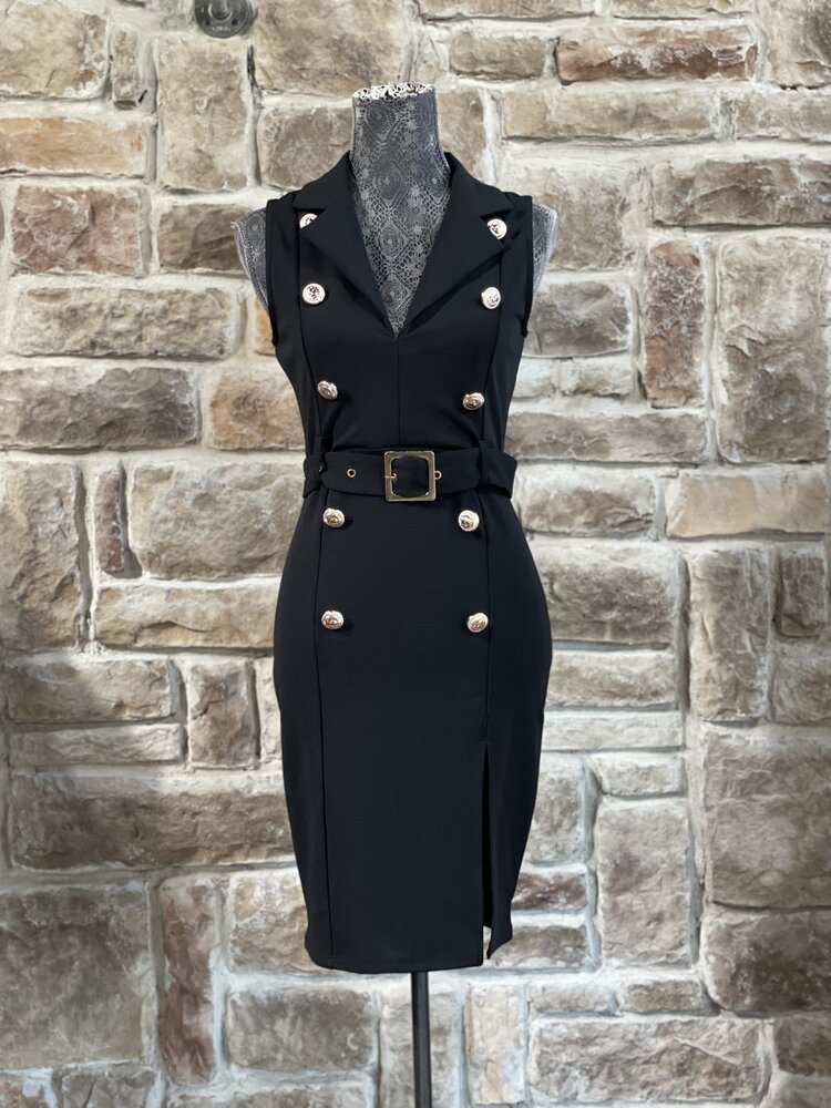 ReVamped Black Gold Button Blazer Dress, Size XS