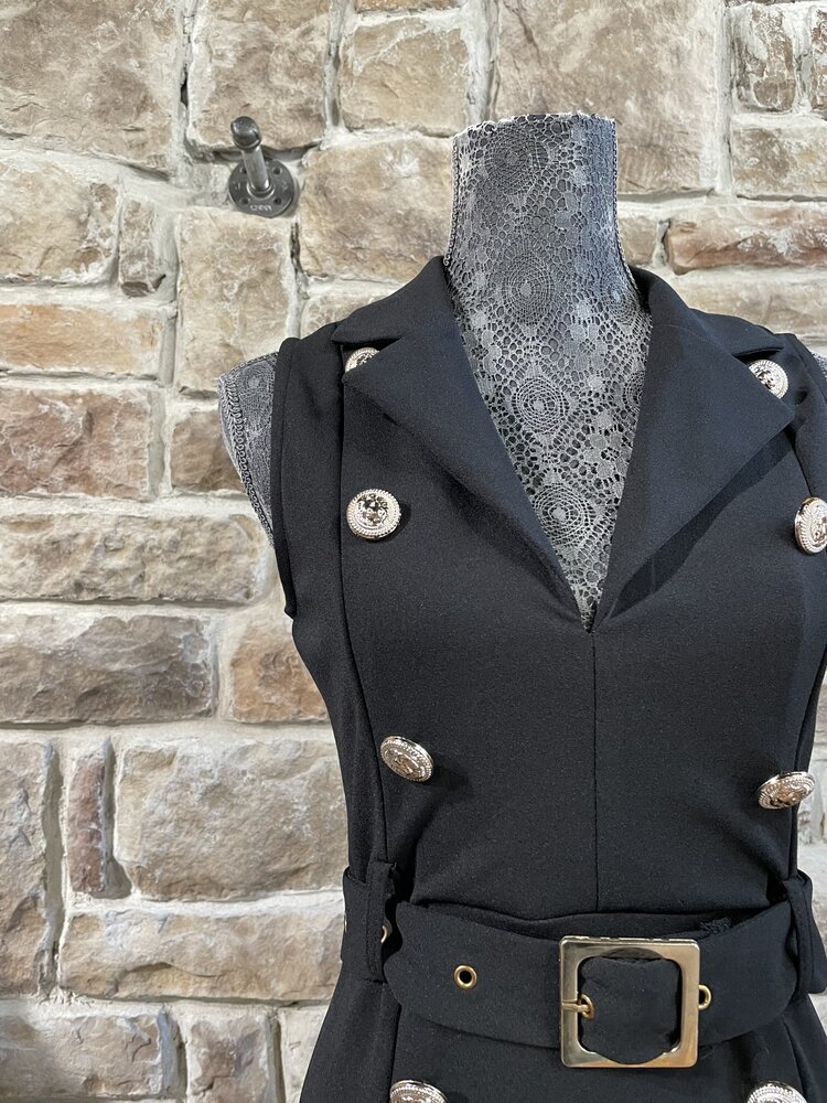 ReVamped Black Gold Button Blazer Dress, Size XS