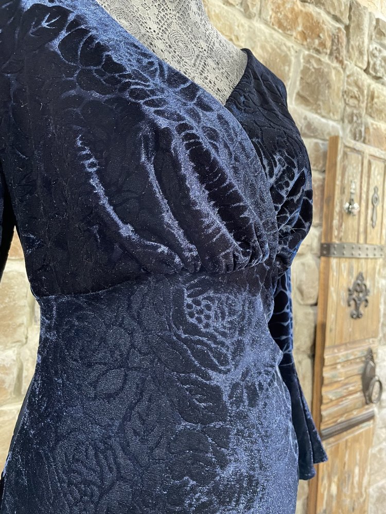 Anne Klein Navy Velvet Burnout Long Sleeve Dress, Size L