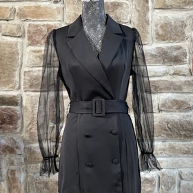 Fashion In The Box Black Double Breasted Mesh Sleeve Blazer Dress