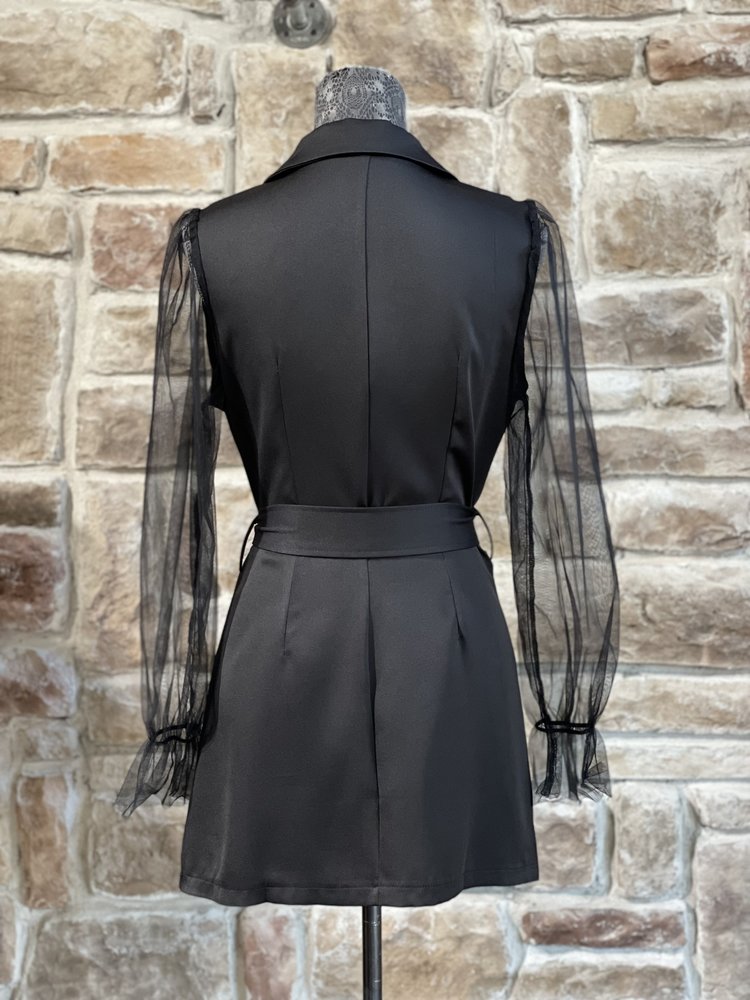 Fashion In The Box Black Double Breasted Mesh Sleeve Blazer Dress