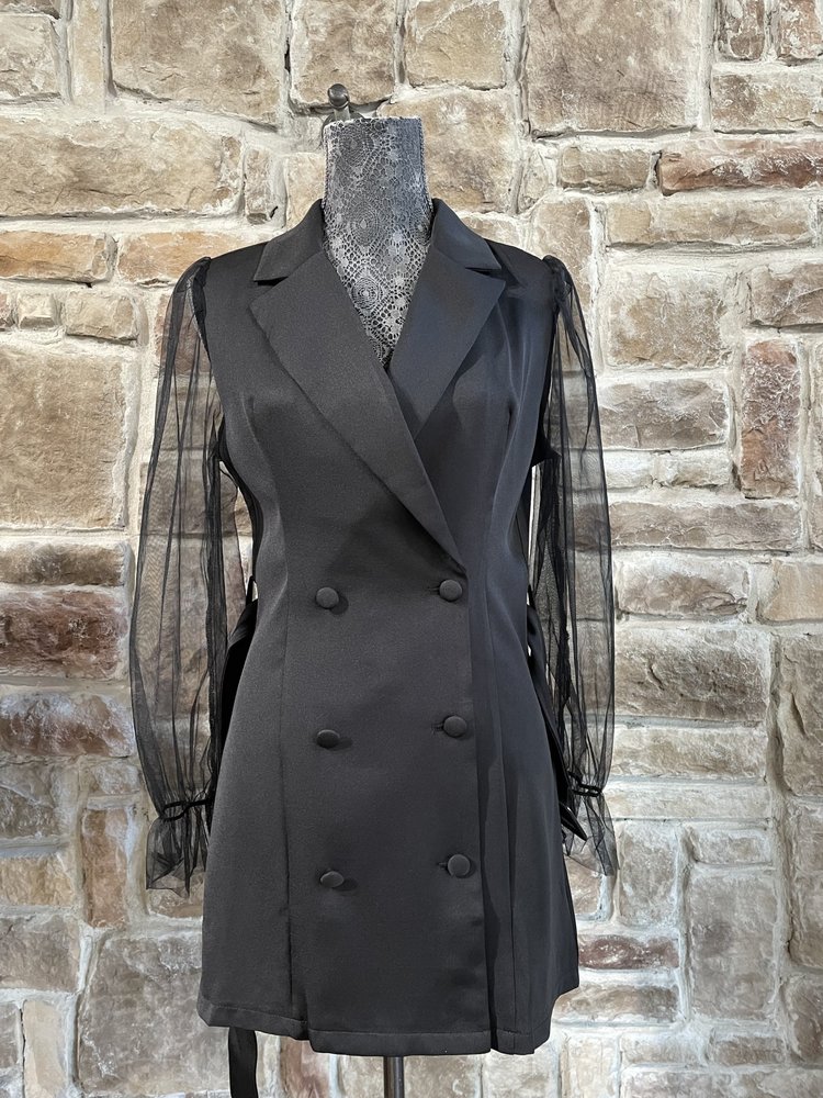 Fashion In The Box Black Double Breasted Mesh Sleeve Blazer Dress