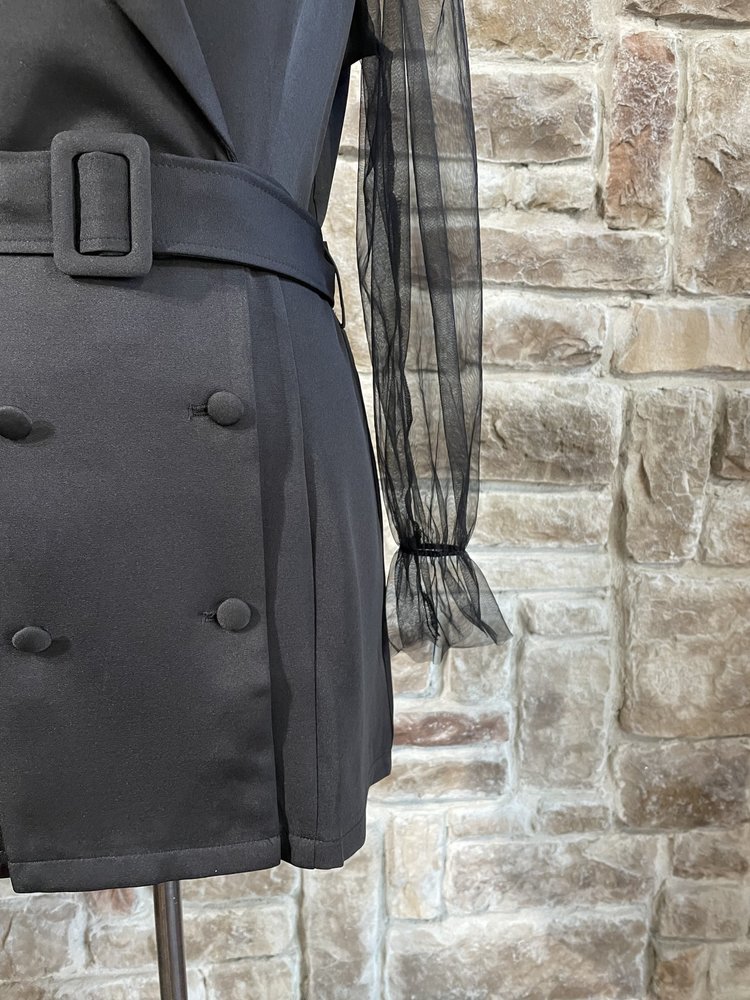 Fashion In The Box Black Double Breasted Mesh Sleeve Blazer Dress