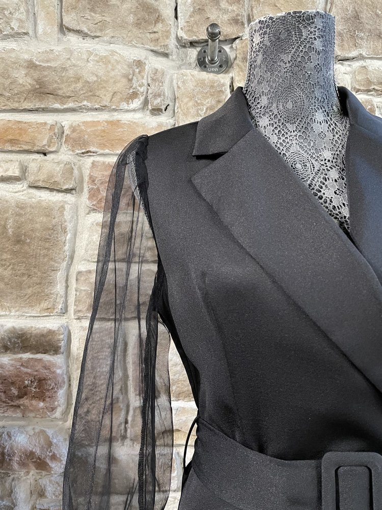 Fashion In The Box Black Double Breasted Mesh Sleeve Blazer Dress