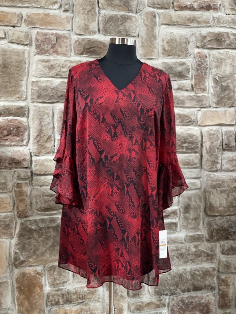 Calvin Klein Red Snake Print Flutter Sleeve Dress, Size 16W