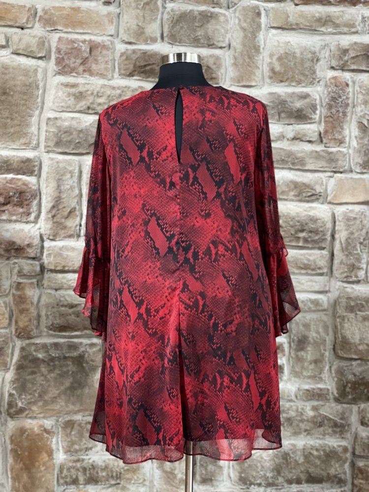 Calvin Klein Red Snake Print Flutter Sleeve Dress, Size 16W