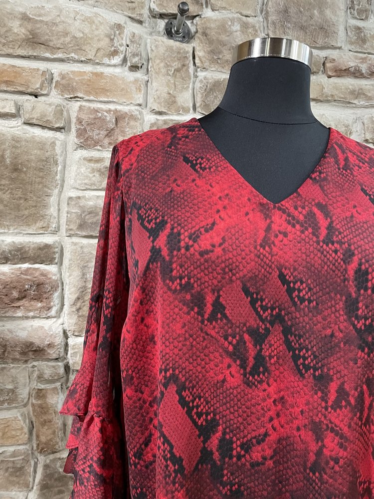 Calvin Klein Red Snake Print Flutter Sleeve Dress, Size 16W