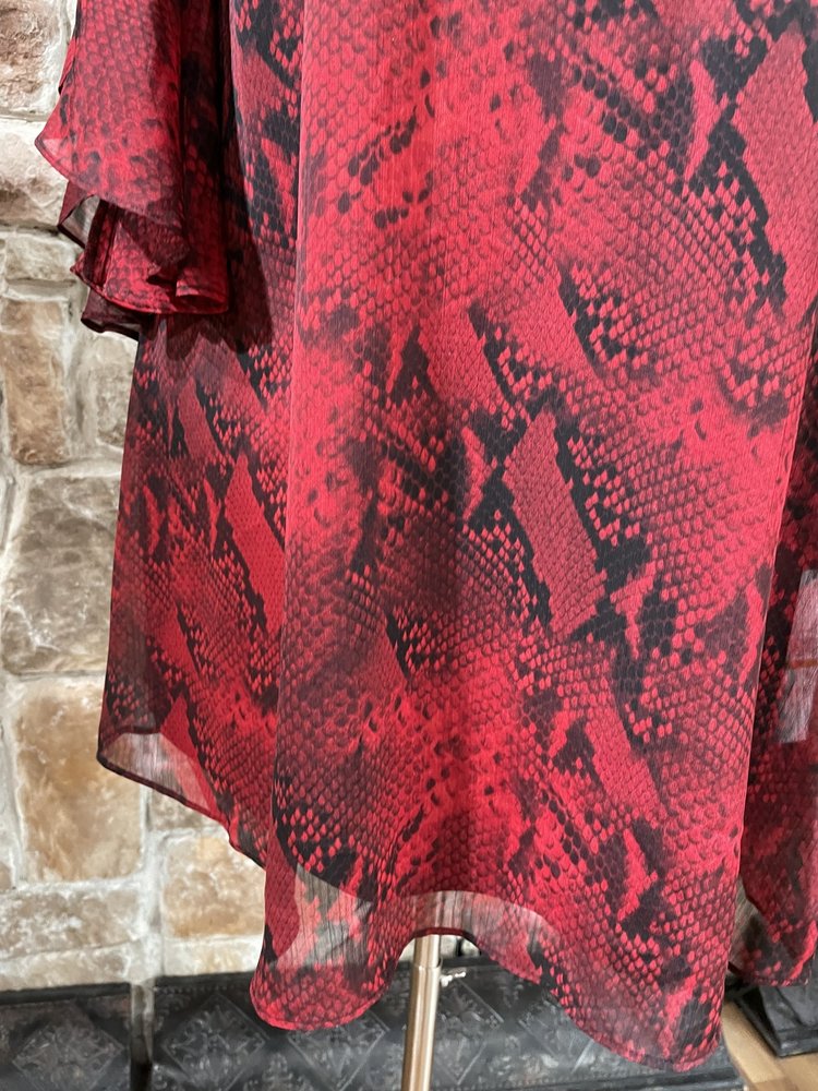 Calvin Klein Red Snake Print Flutter Sleeve Dress, Size 16W
