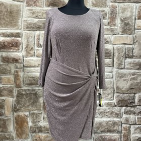 Betsy & Adam Taupe Shimmer Ruched Long Sleeve Dress