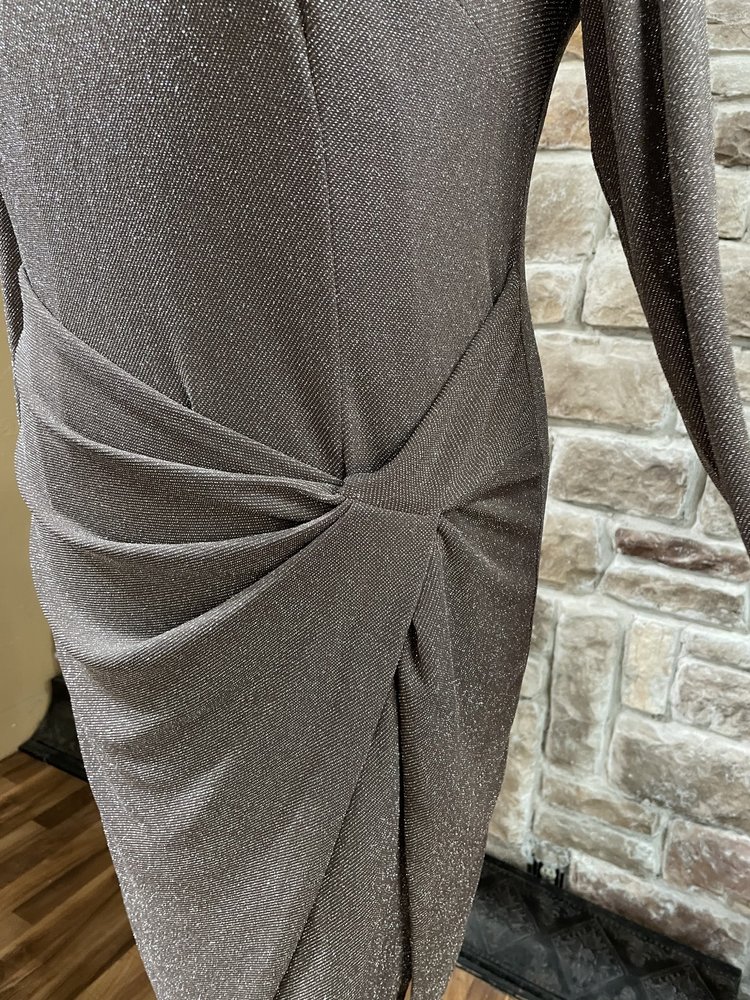 Betsy & Adam Taupe Shimmer Ruched Long Sleeve Dress