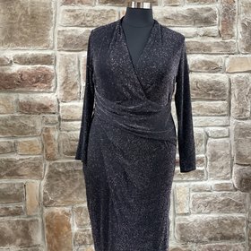 Rachel Roy Black Shimmer Ruched Long Sleeve Glitter Dress, Size 16W