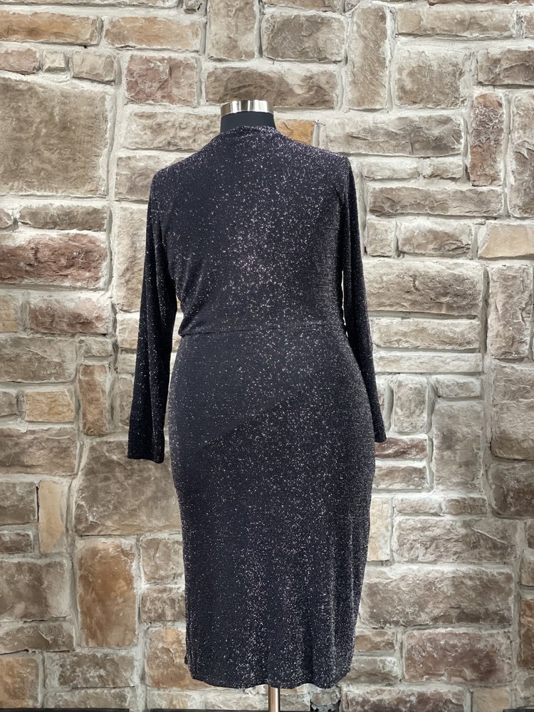Rachel Roy Black Shimmer Ruched Long Sleeve Glitter Dress, Size 16W