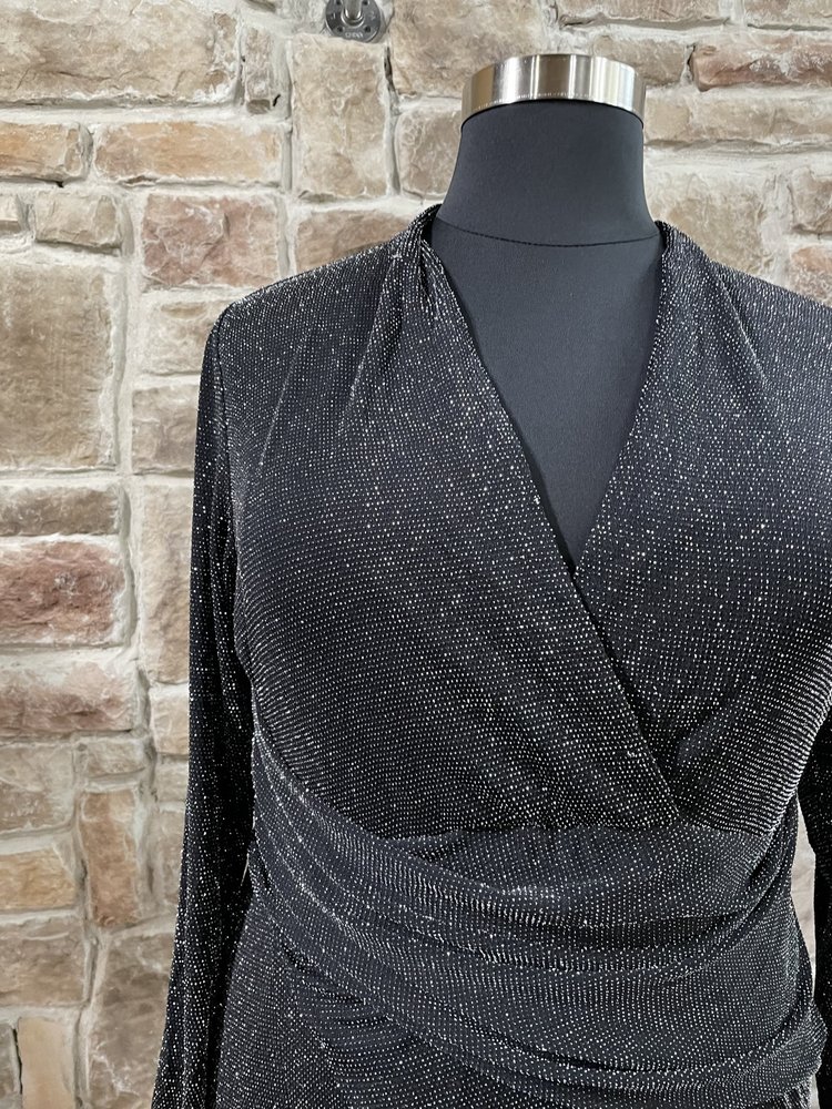 Rachel Roy Black Shimmer Ruched Long Sleeve Glitter Dress, Size 16W