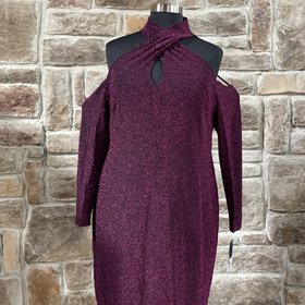 Rachel Roy Pink Shimmer Halter Key Hole Cold Shoulder Dress, Size 22W