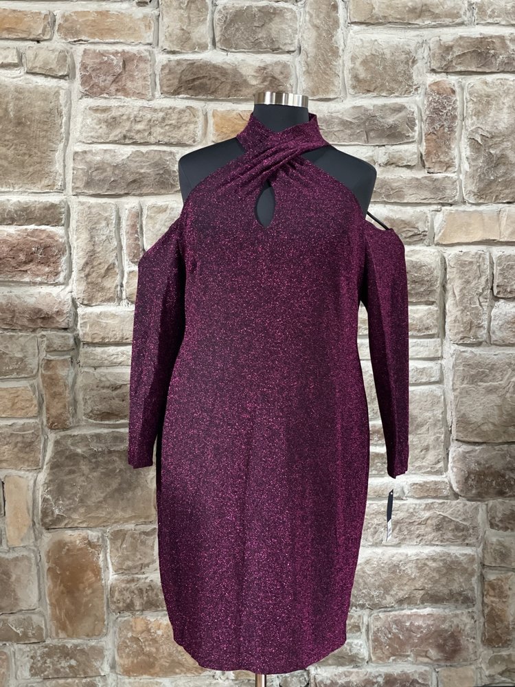 Rachel Roy Pink Shimmer Halter Key Hole Cold Shoulder Dress, Size 22W