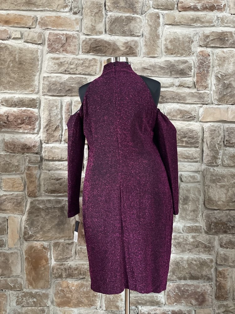 Rachel Roy Pink Shimmer Halter Key Hole Cold Shoulder Dress, Size 22W