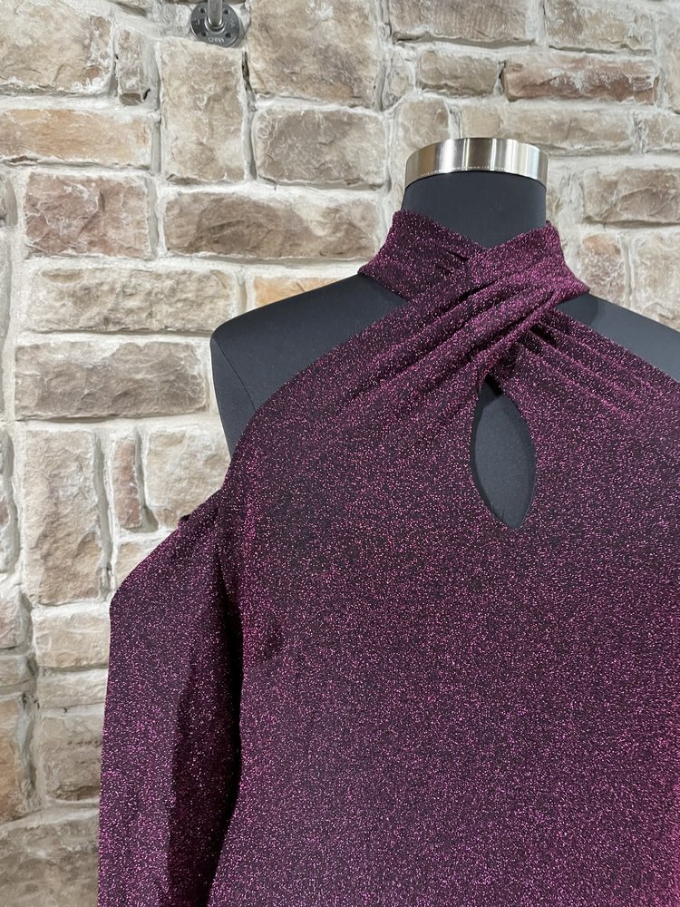 Rachel Roy Pink Shimmer Halter Key Hole Cold Shoulder Dress, Size 22W