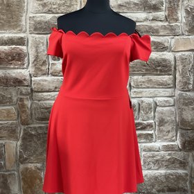 B Darlin Red Scalloped Off the Shoulder Dress, Size 24W