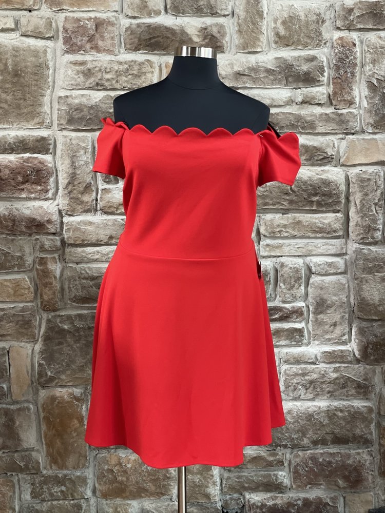 B Darlin Red Scalloped Off the Shoulder Dress, Size 24W
