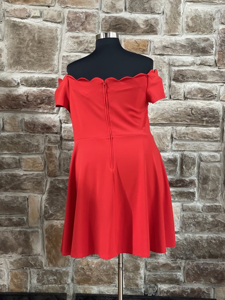 B Darlin Red Scalloped Off the Shoulder Dress, Size 24W