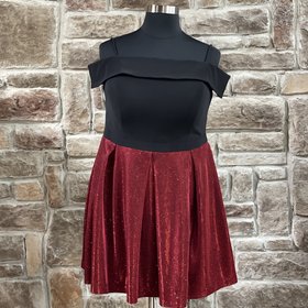 Morgan & Co. Black and Red Shimmer Skirt Cold Shoulder Dress, Size 16W