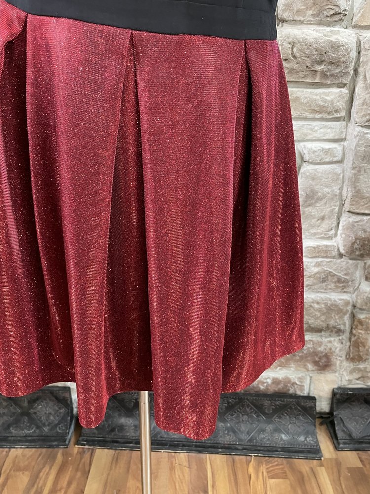 Morgan & Co. Black and Red Shimmer Skirt Cold Shoulder Dress, Size 16W