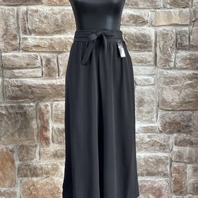 Lemite Black Cropped Wide Leg Tie Waist Pants