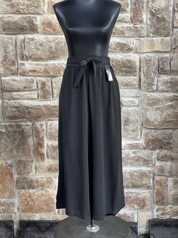 Lemite Black Cropped Wide Leg Tie Waist Pants