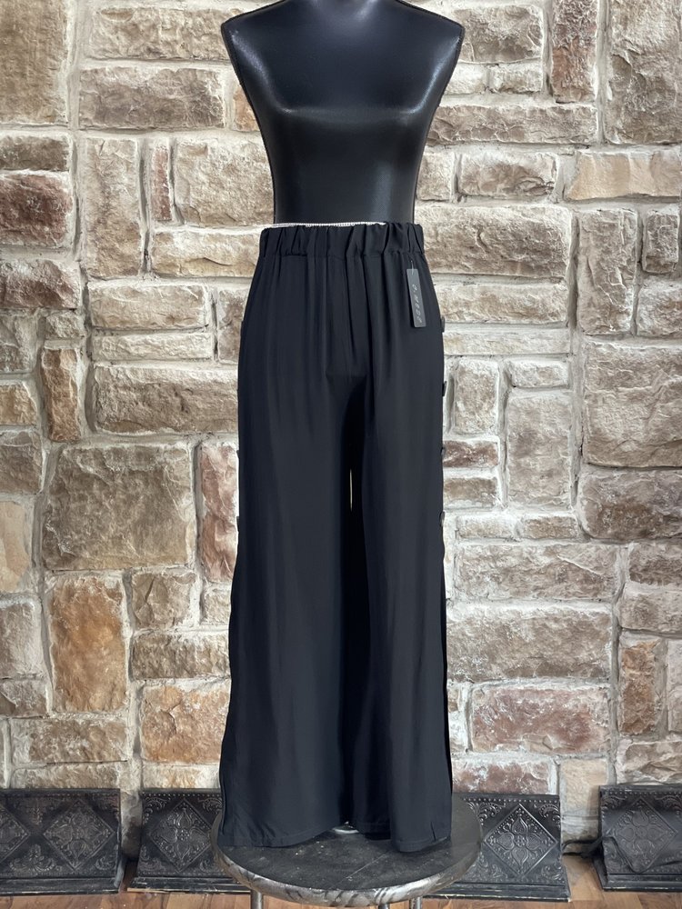 C-mode Black Rayon Side Button Pants