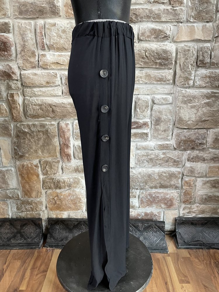 C-mode Black Rayon Side Button Pants