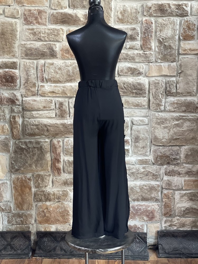 C-mode Black Rayon Side Button Pants