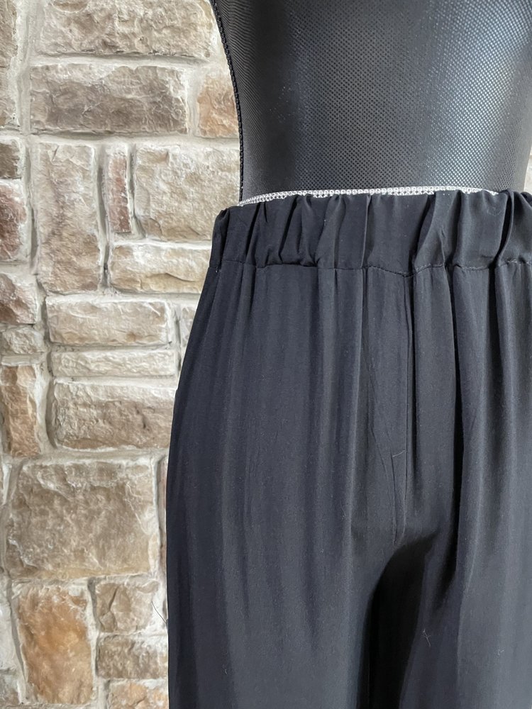 C-mode Black Rayon Side Button Pants